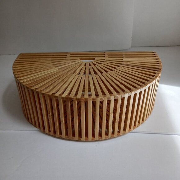 Woven Rattan Tan Bamboo Semi Circle Arc Satchel Bag - Picture 8 of 9